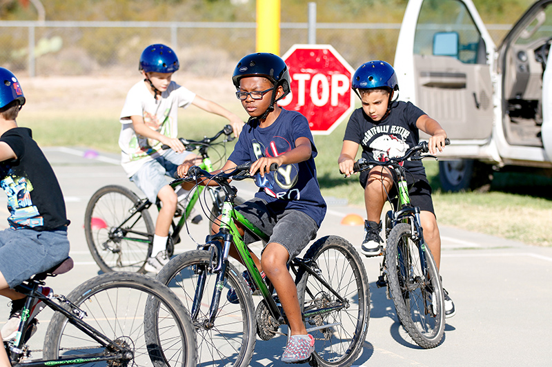 Students riding in a pattern