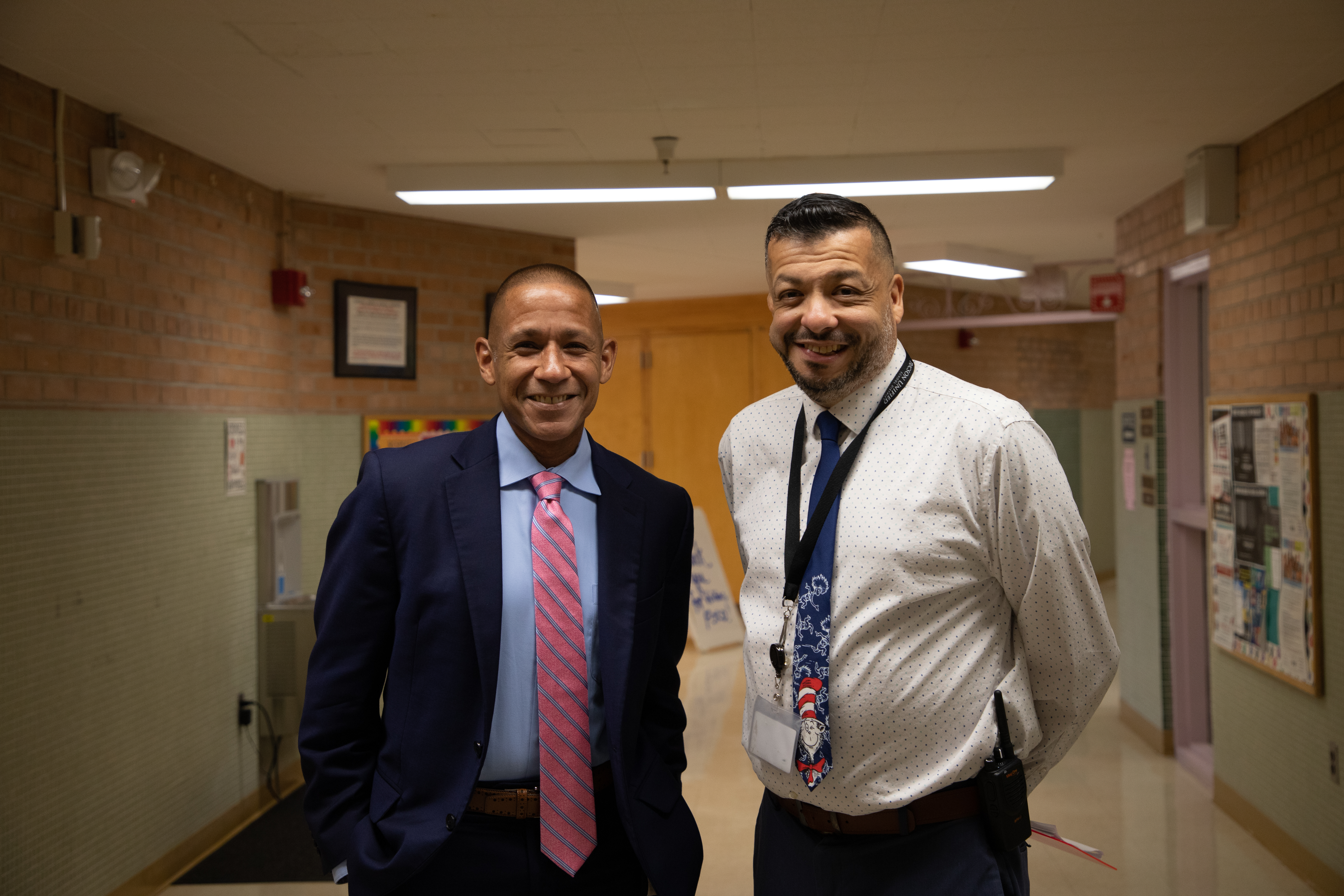 Dr. Trujillo and Ford's principal pose together on the first day of school